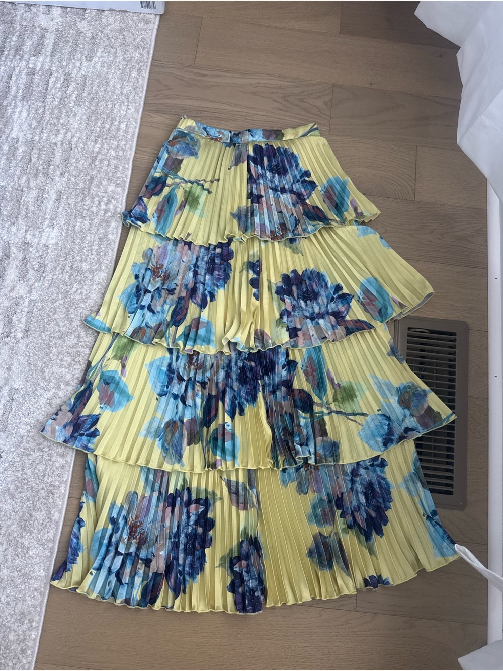 Abercrombie & Fitch Yellow Tiered Floral Pleated Maxi Skirt